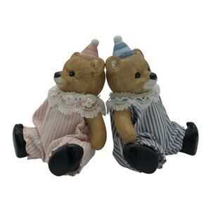 Vintage Homeco Birthday Bear Figurines Movable Jointed Limbs Fabric Clothes